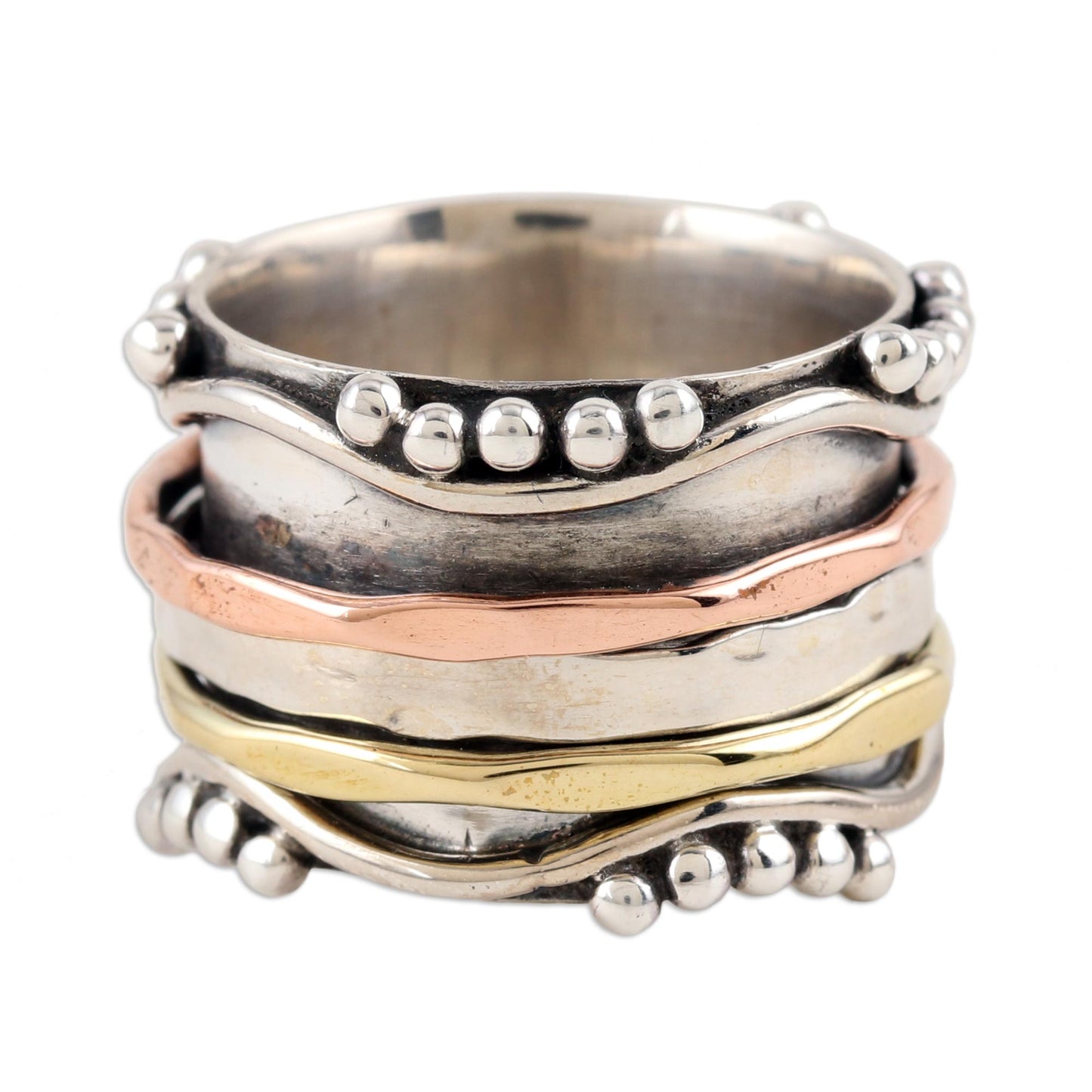 Dotted Glory Sterling Silver and Copper Meditation Spinner Ring