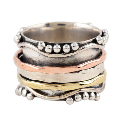 Dotted Glory Sterling Silver and Copper Meditation Spinner Ring