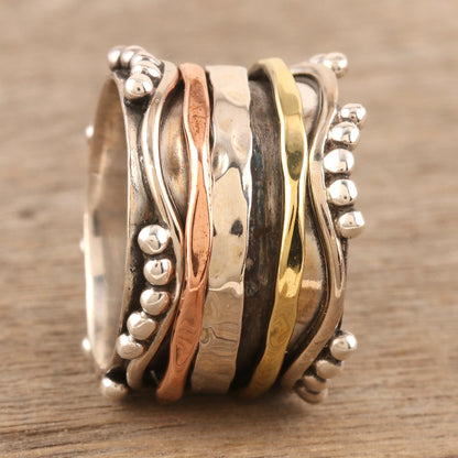 Dotted Glory Sterling Silver and Copper Meditation Spinner Ring