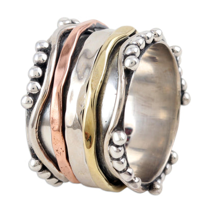 Dotted Glory Sterling Silver and Copper Meditation Spinner Ring