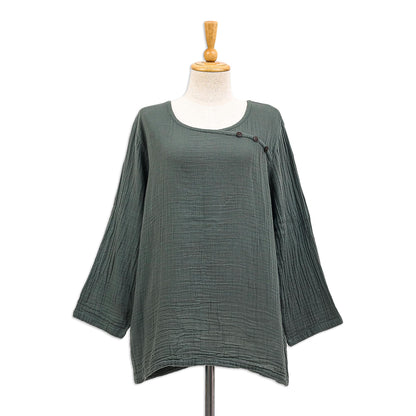 Modern Look in Grey Sage Grey Cotton Double Gauze Blouse