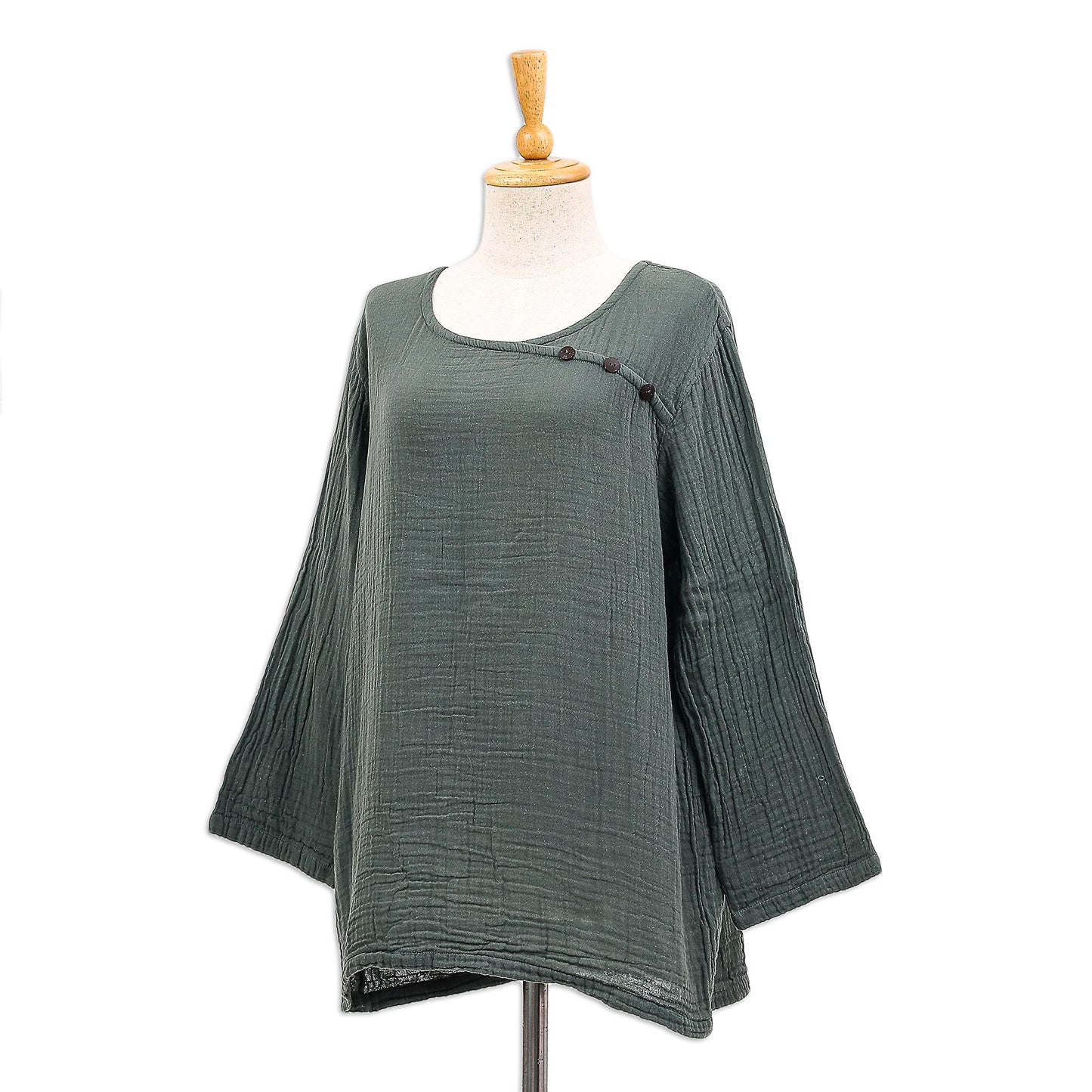 Modern Look in Grey Sage Grey Cotton Double Gauze Blouse