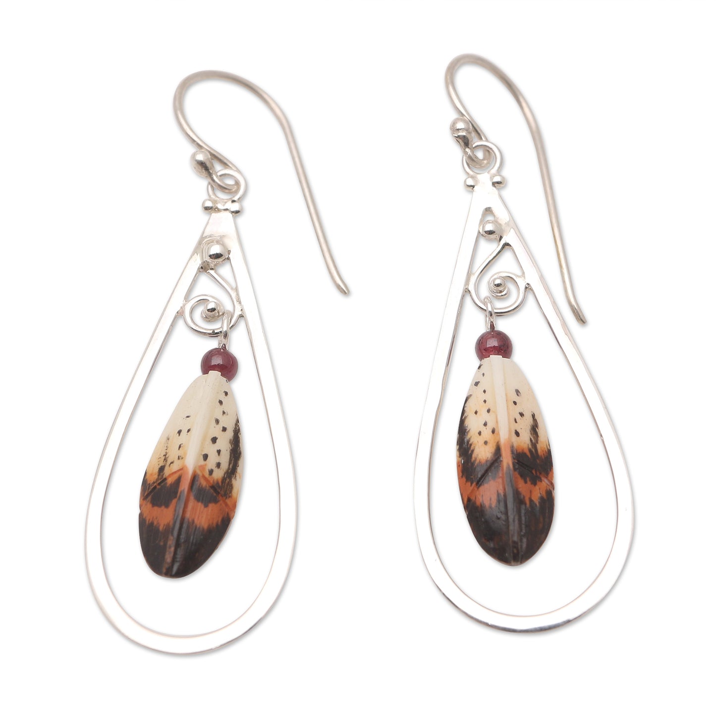 Feather in Your Cap Sterling Silver and Garnet Dangle Earrings
