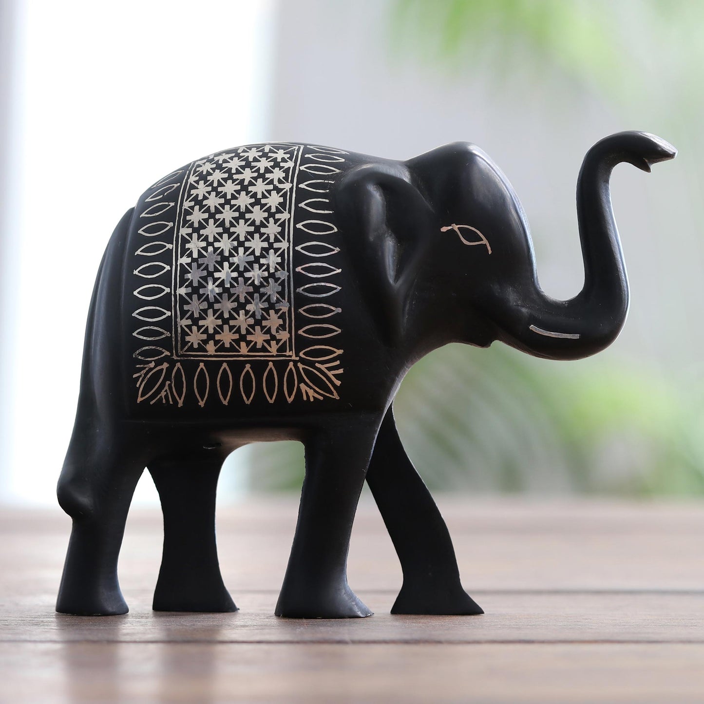 Elephant of Bidar Silver Inlay Bidri Elephant Figurine from India