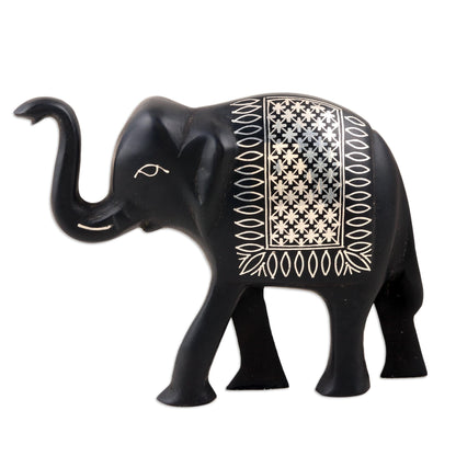 Elephant of Bidar Silver Inlay Bidri Elephant Figurine from India