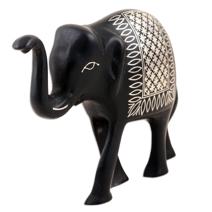 Elephant of Bidar Silver Inlay Bidri Elephant Figurine from India