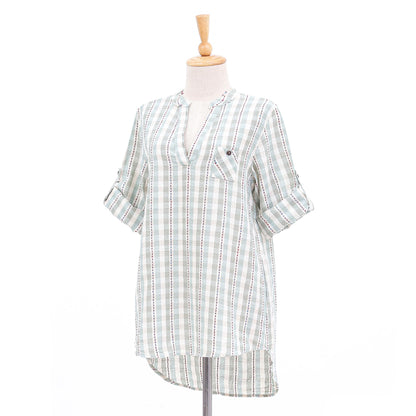 Mae Ping Breeze Green Striped Cotton Blouse