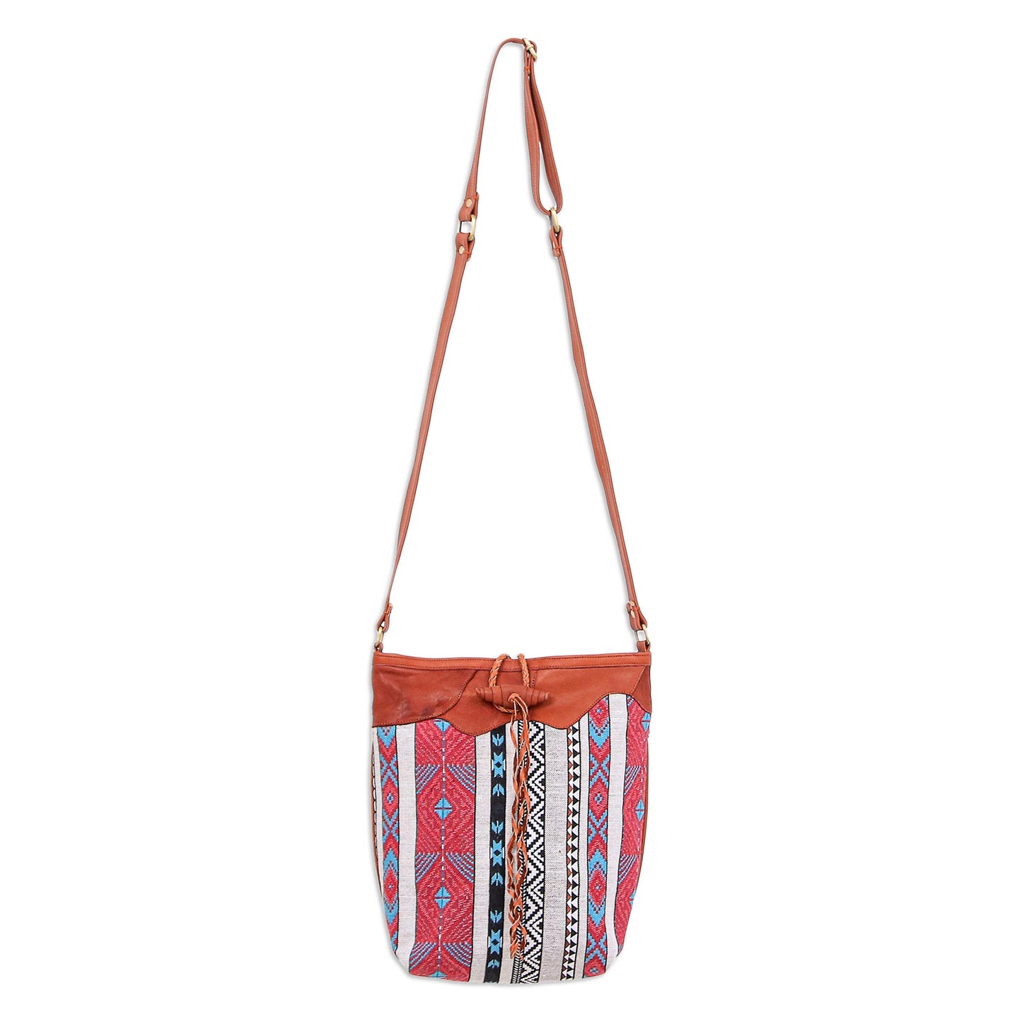 Joyful Journey in Red Patchwork Cotton Blend Sling Bag from Thailand