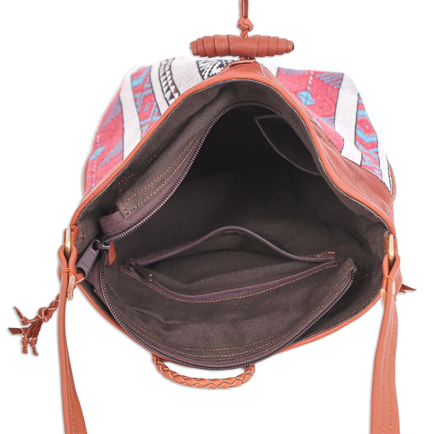 Joyful Journey in Red Patchwork Cotton Blend Sling Bag from Thailand