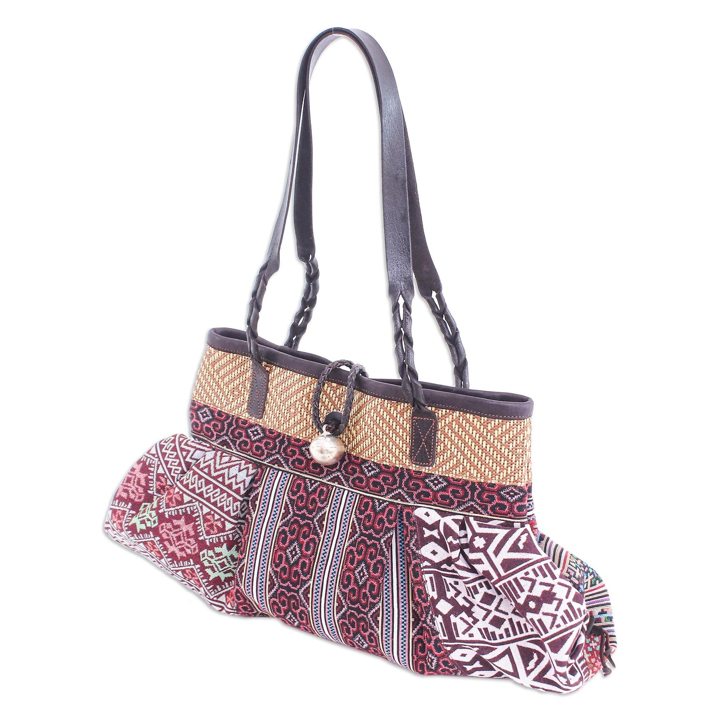 Breathe Easy in Red Cotton Blend Geometric-Motif Shoulder Bag