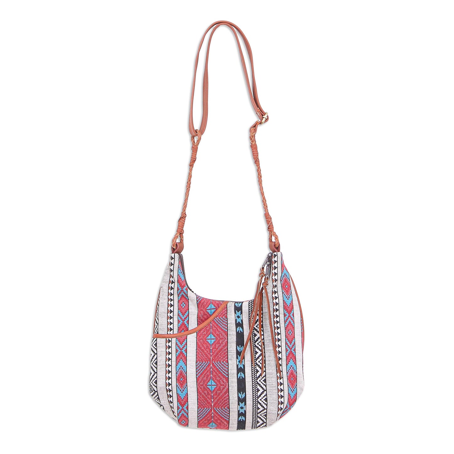 Fabled Land in Red Cotton Blend Sling Bag with Geometric Motif