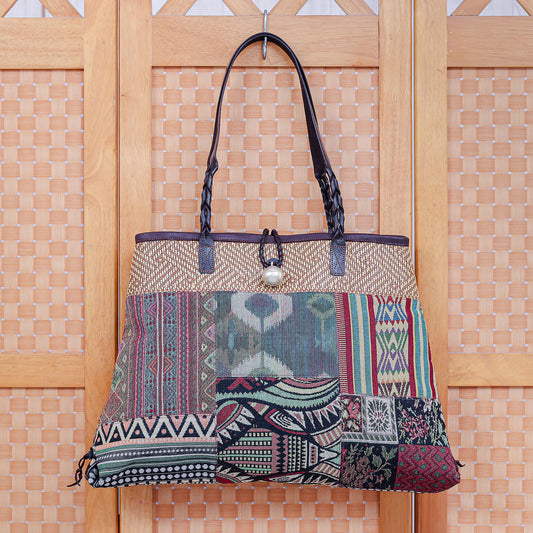 Shopping Day in Green Cotton Blend and Leather Accented Shoulder Bag