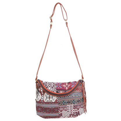 Casual Lanna in Red Leather Accented Cotton Patchwork Sling Bag