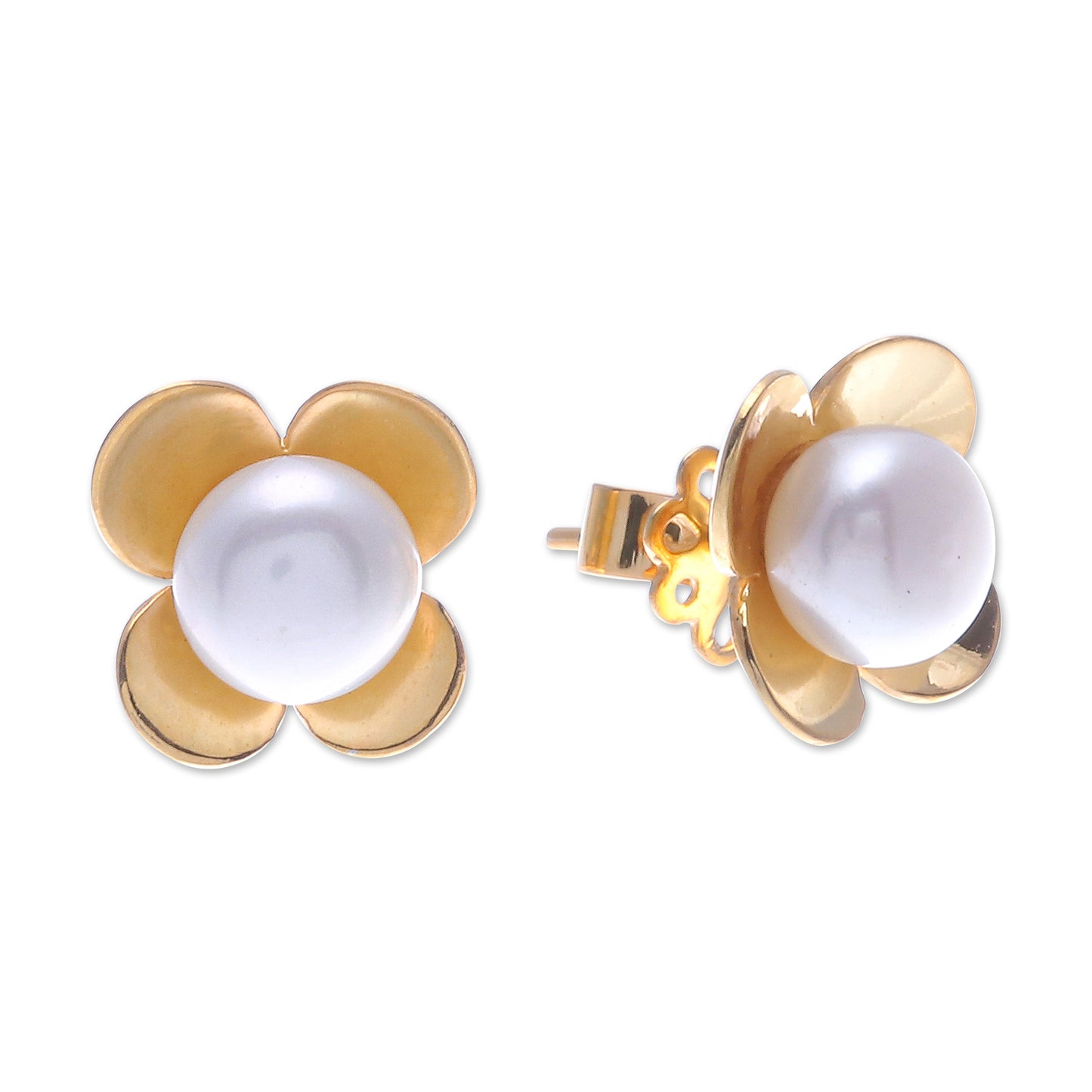 Eternal Blossom in Gold Thai Gold-Plated Cultured Pearl Button Earrings