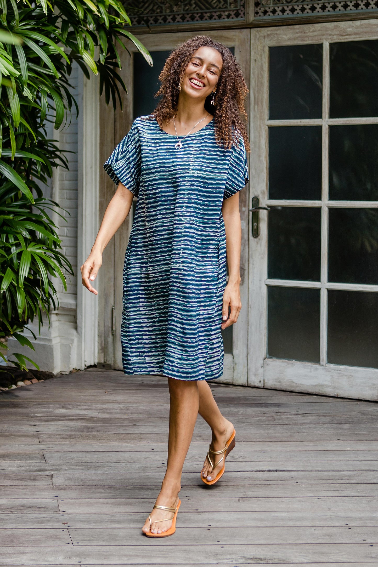 Ocean Wave Hand Made Rayon Batik Shift Dress