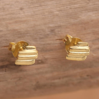 Golden Roof Artisan Crafted Gold-Plated Stud Earrings from Bali