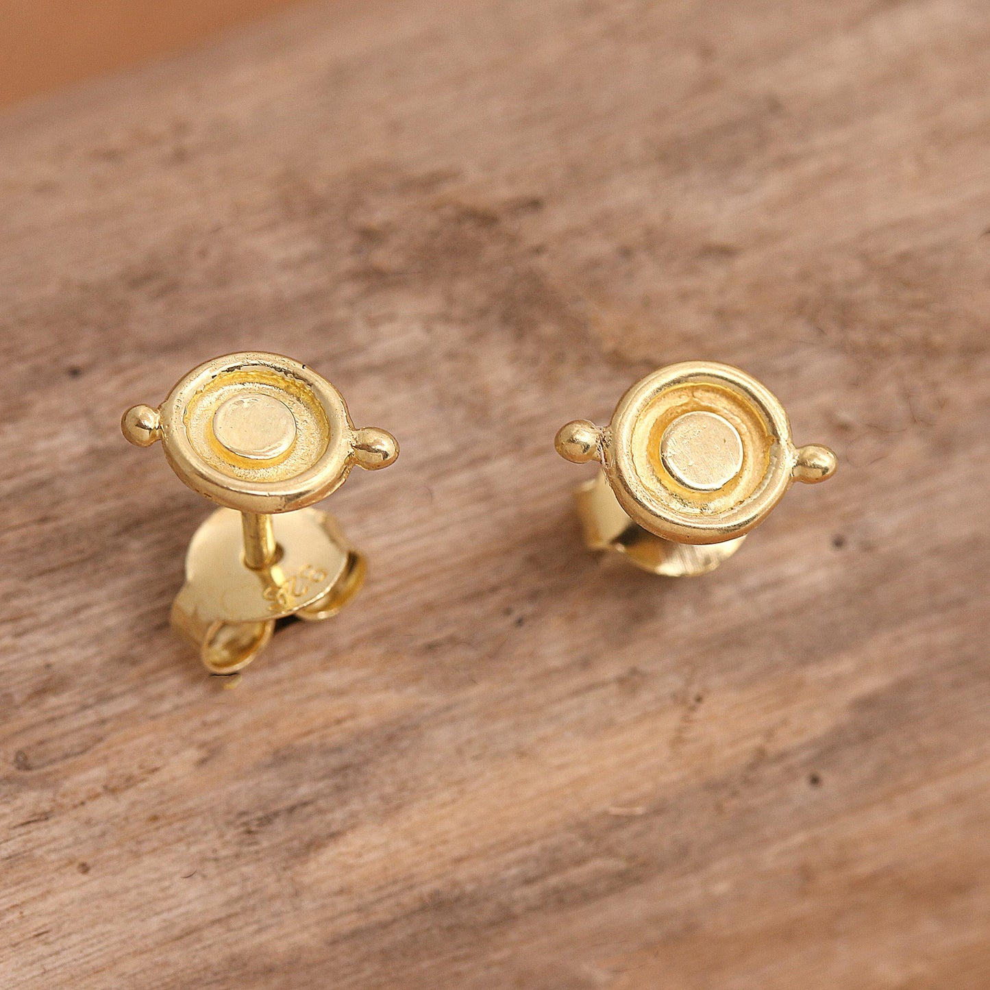 Shimmering Orbit Handmade Gold-Plated Stud Earrings from Bali