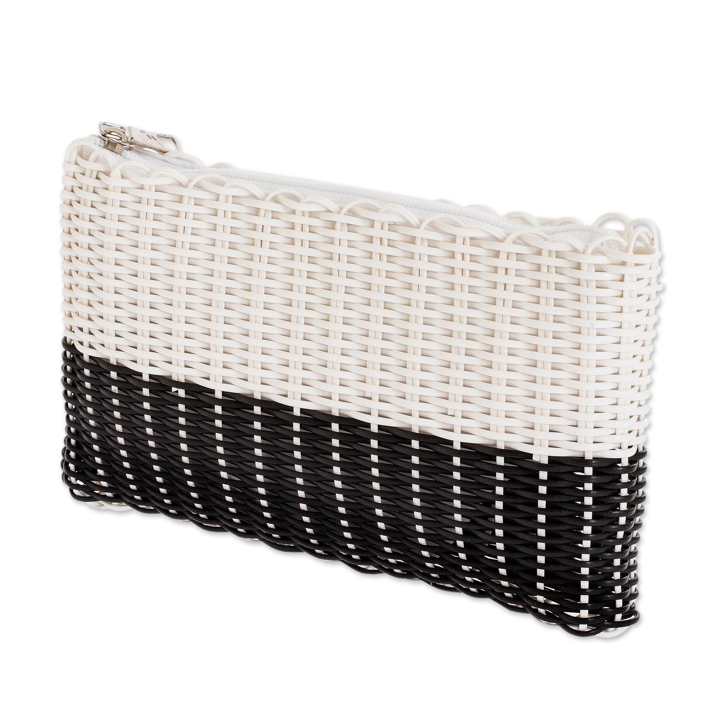 White on Black Bicolor Recycled Central American Plastic Cosmetic Bag