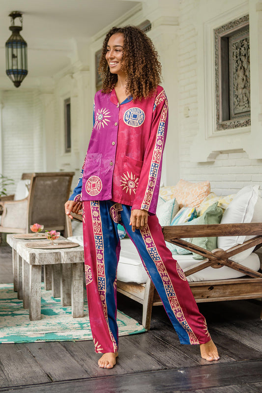 Mandala Dreams Hand-Stamped Pajama Set with Mandala Motif