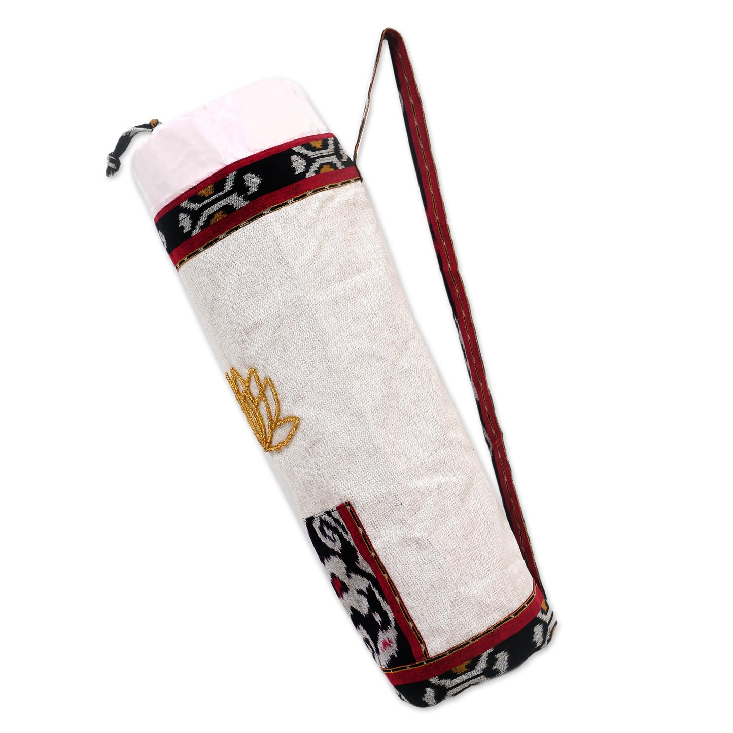 Lotus Lagoon in Ivory Javanese Ikat Cotton Yoga Mat Bag