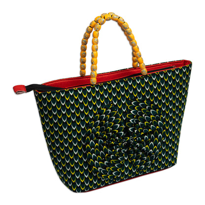 Virtuous Woman Cotton Tote Bag with Beaded Straps from Ghana