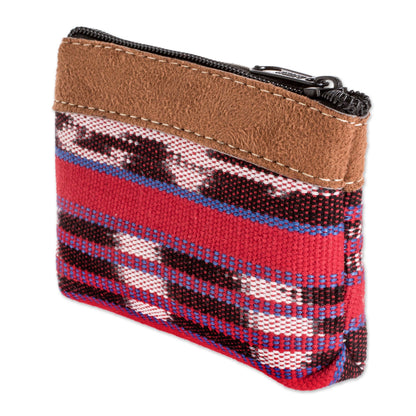 Jocotenango Coins Handwoven Cotton Change Purse with Zippered Closure