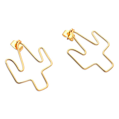 Cactus Party Gold-Plated Cactus Drop Earrings from Bali