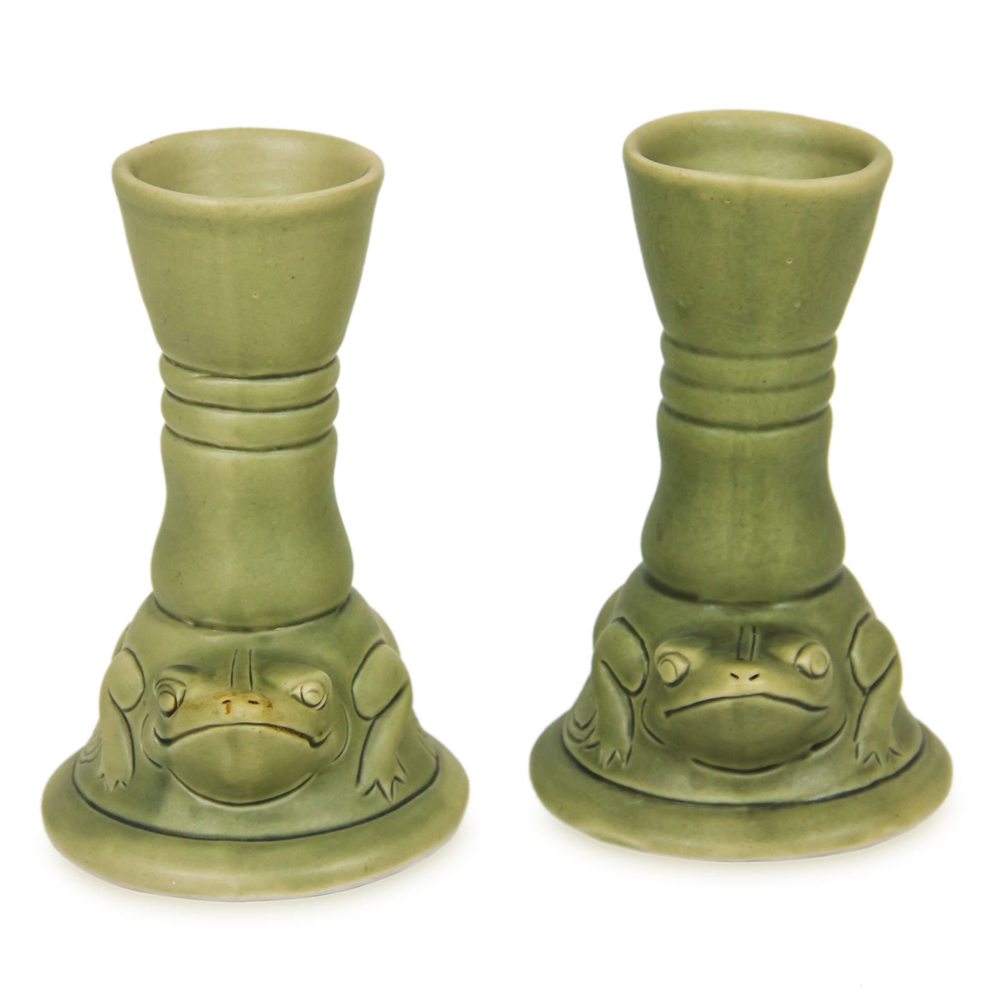 Yoke Frog Green Ceramic Animal Themed Candle Holders (Pair)