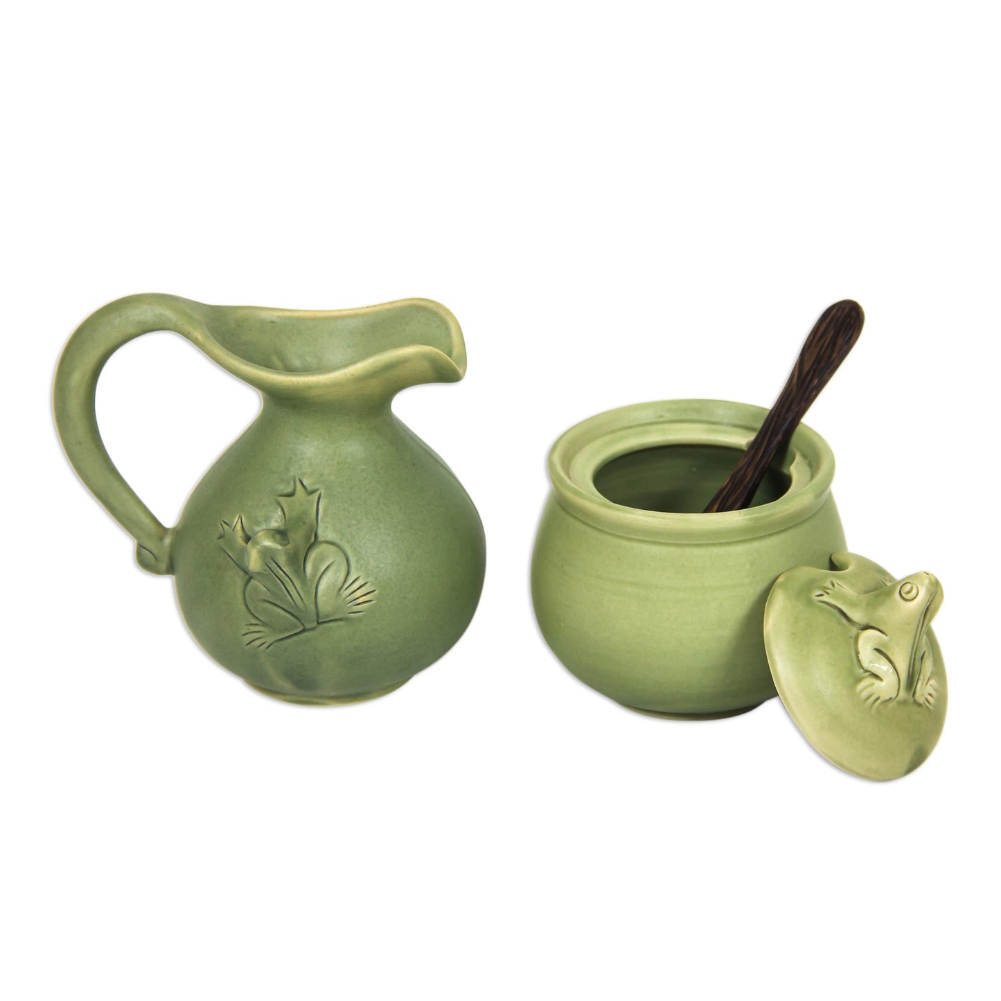 Fancy Frogs Fair Trade Ceramic Sugar Bowl and Creamer