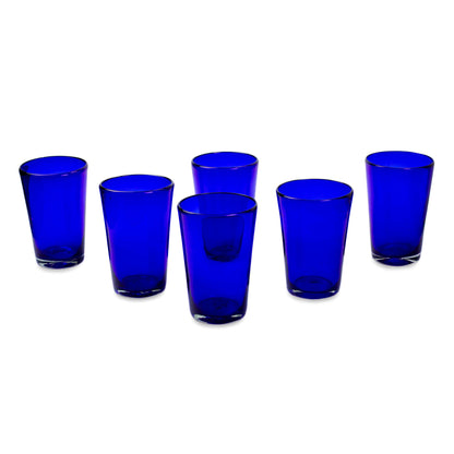 Cobalt Angles Handblown Recycled Glass Tumbler Drinkware (Set of 6) Blue