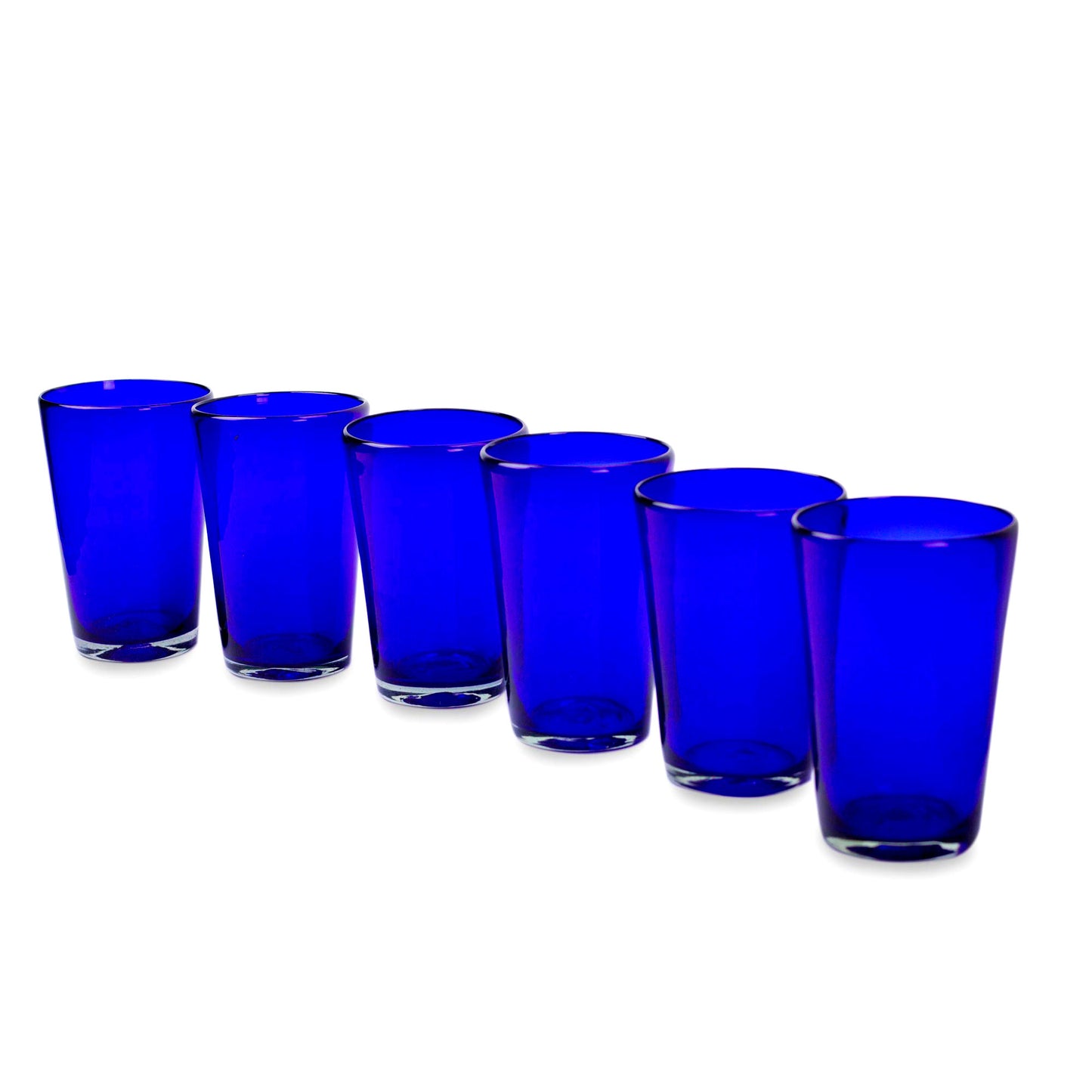 Cobalt Angles Handblown Recycled Glass Tumbler Drinkware (Set of 6) Blue