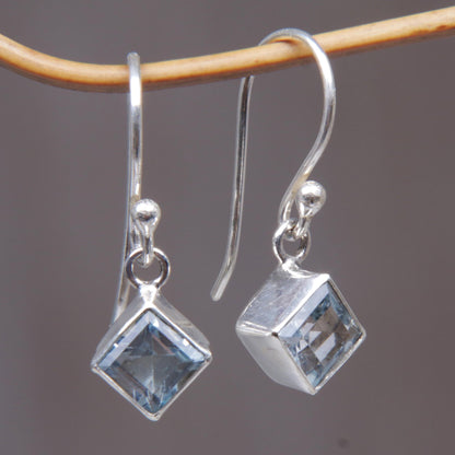 Heaven's Window Blue Topaz Sterling Silver Dangle Earrings