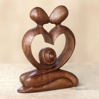 NOVICA - Romantic Brown Suar Wood Sculpture