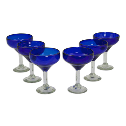 Deep Blue Eco Recycled Handcrafted Handblown Glass Margarita Set