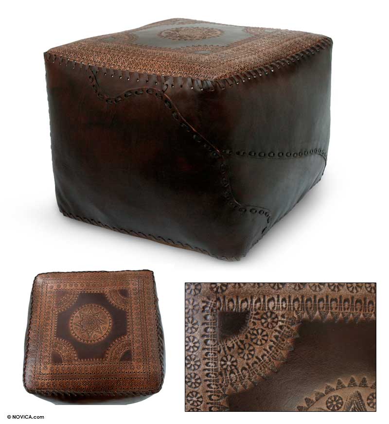 Comfort Contemporary Leather Ottoman from Brazil