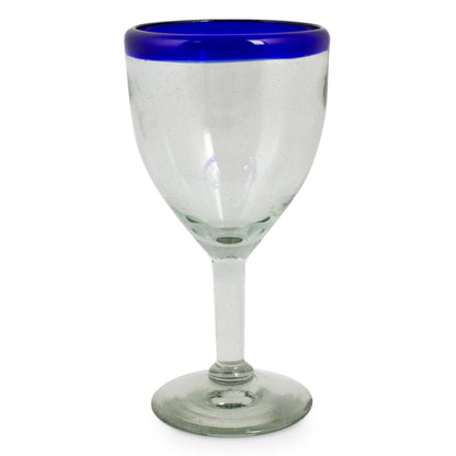 Blue Cancun Handblown Glass Recycled Wine Drinkware Goblets (Set of 6)