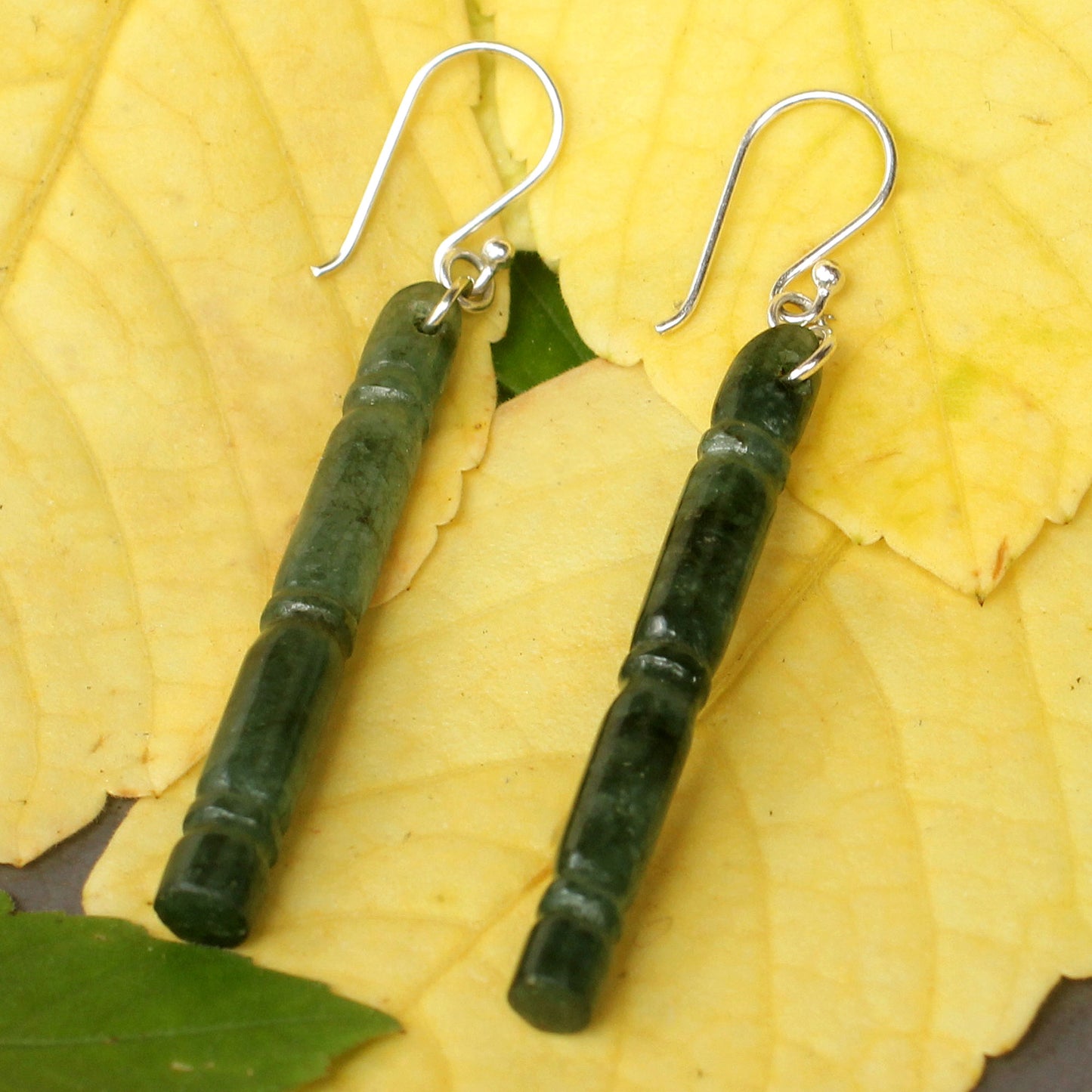 Spirit of Bamboo Jade Sterling Silver Dangle Earrings