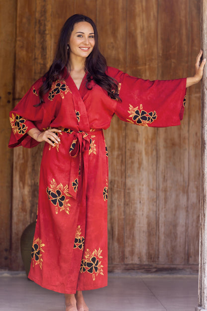 Hibiscus Red Hand Made Batik Robe from Indonesia