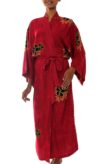 Hibiscus Red Hand Made Batik Robe from Indonesia