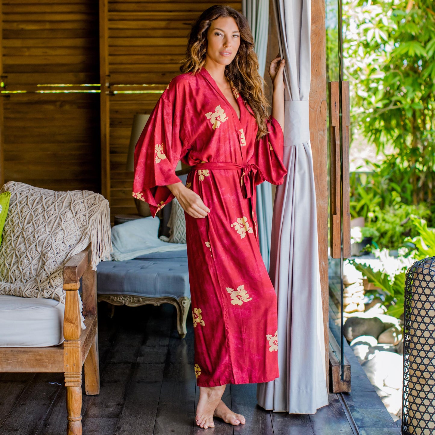 Red Passion Women's Handmade Batik Robe