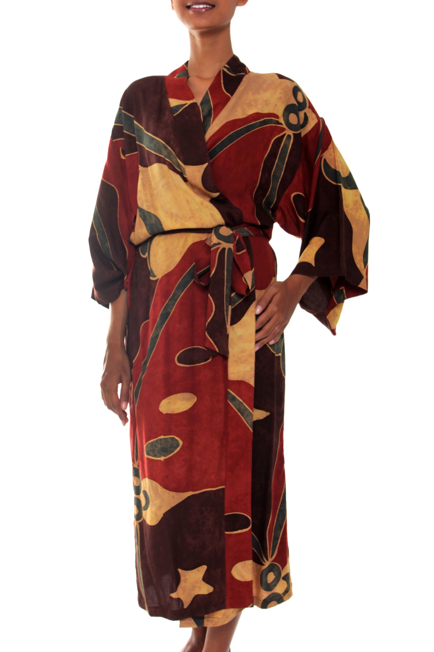 NOVICA Coral Reefs Women's Batik Patterned Robe | GreaterGood