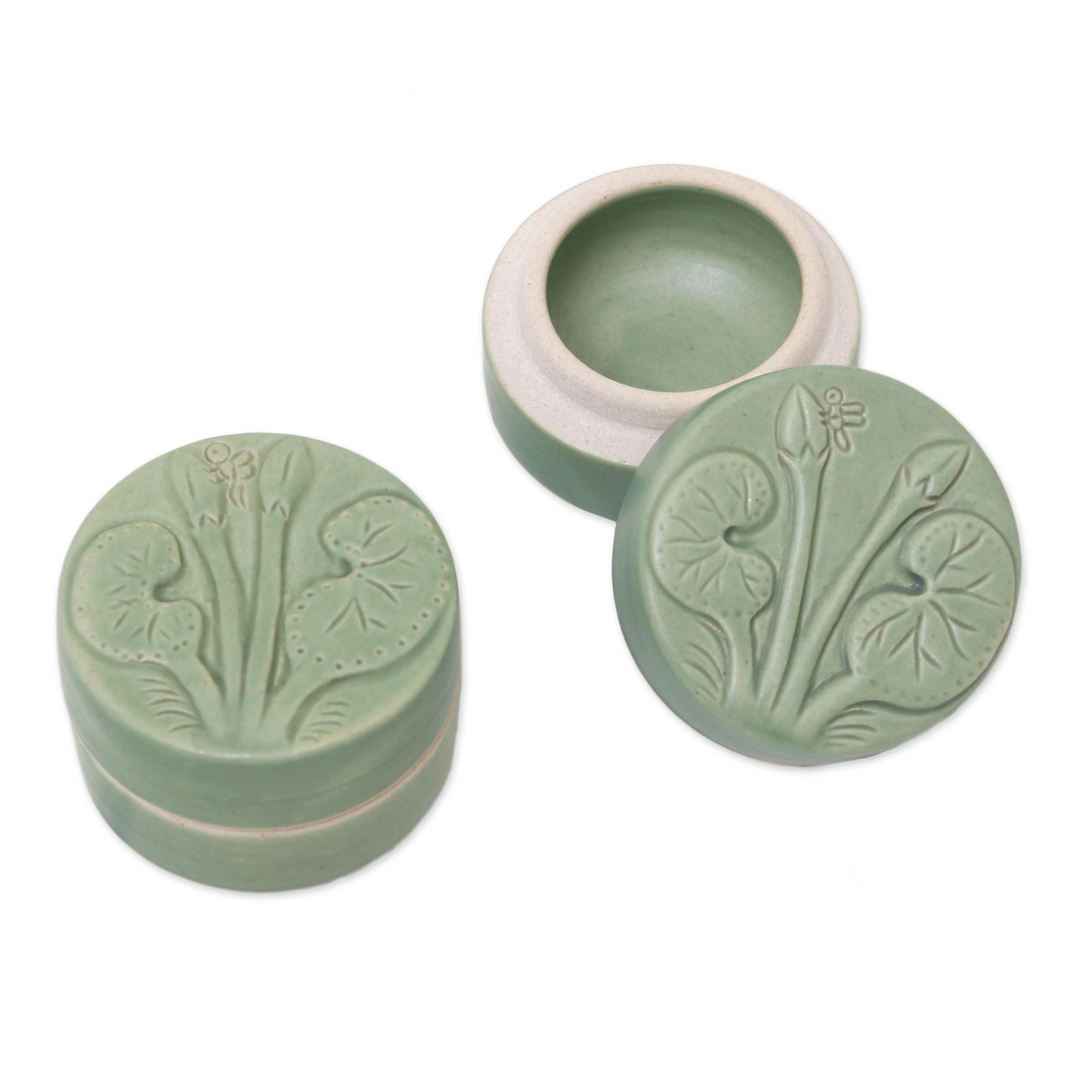 Lotus and Dragonfly Dragonfly Theme Condiment Jars in Green Ceramic (Pair)