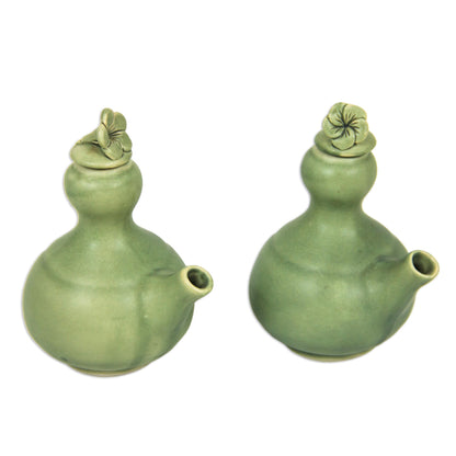 Happy Frangipani Ceramic Oil And Vinegar Set (Pair)