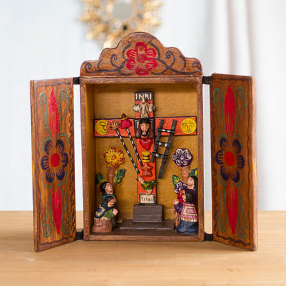 Cross of Lamentation Hand Made Religious Wood Retablo Diorama Andean Folk Art