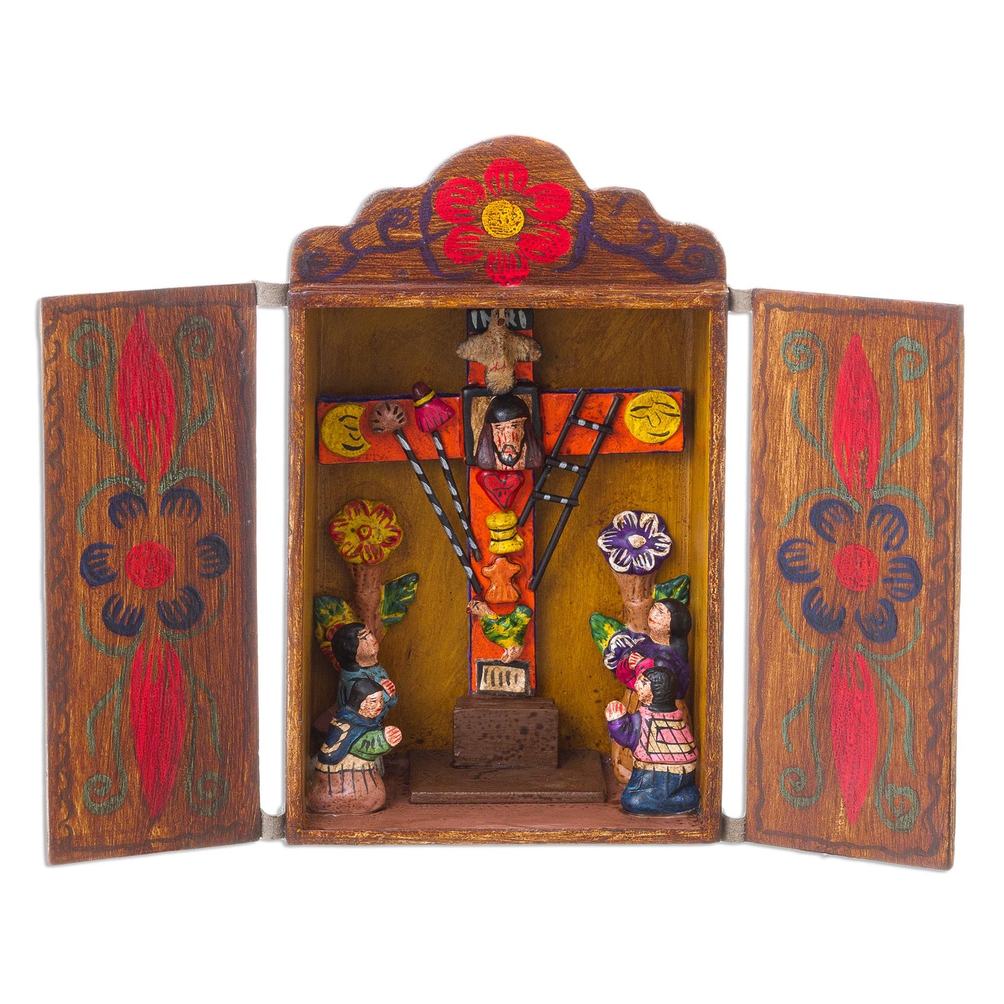 Cross of Lamentation Hand Made Religious Wood Retablo Diorama Andean Folk Art