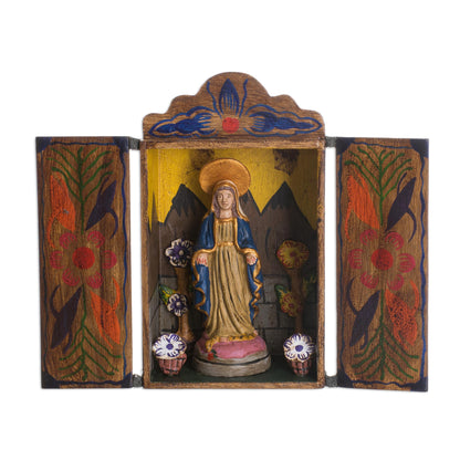 Virgin Mary Painted Wood Retablo Andes Folk Art Handmade in Peru