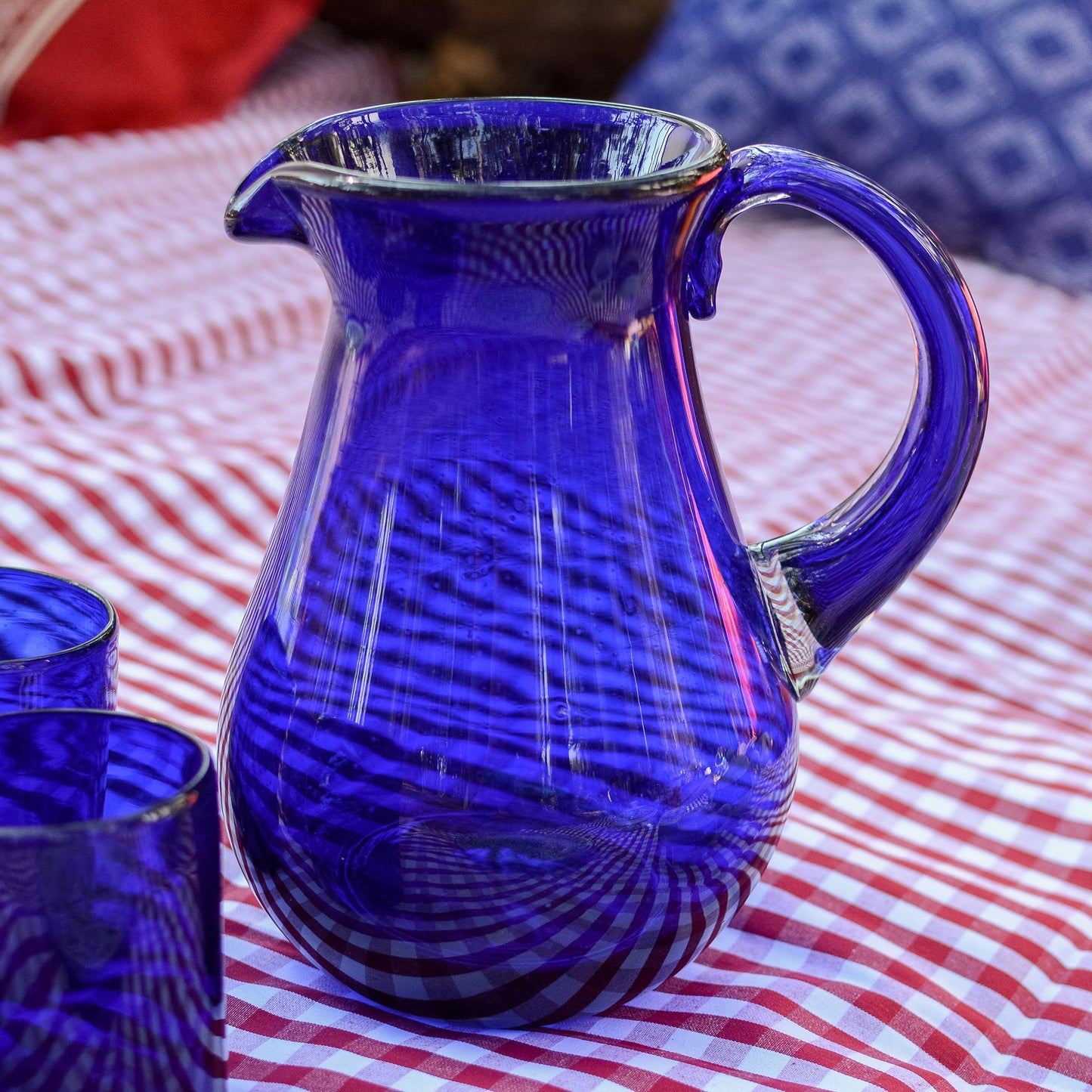 Pure Cobalt Blue Handcrafted Handblown Recycled Glass Pitcher