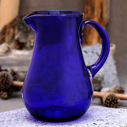 Pure Cobalt Blue Handcrafted Handblown Recycled Glass Pitcher