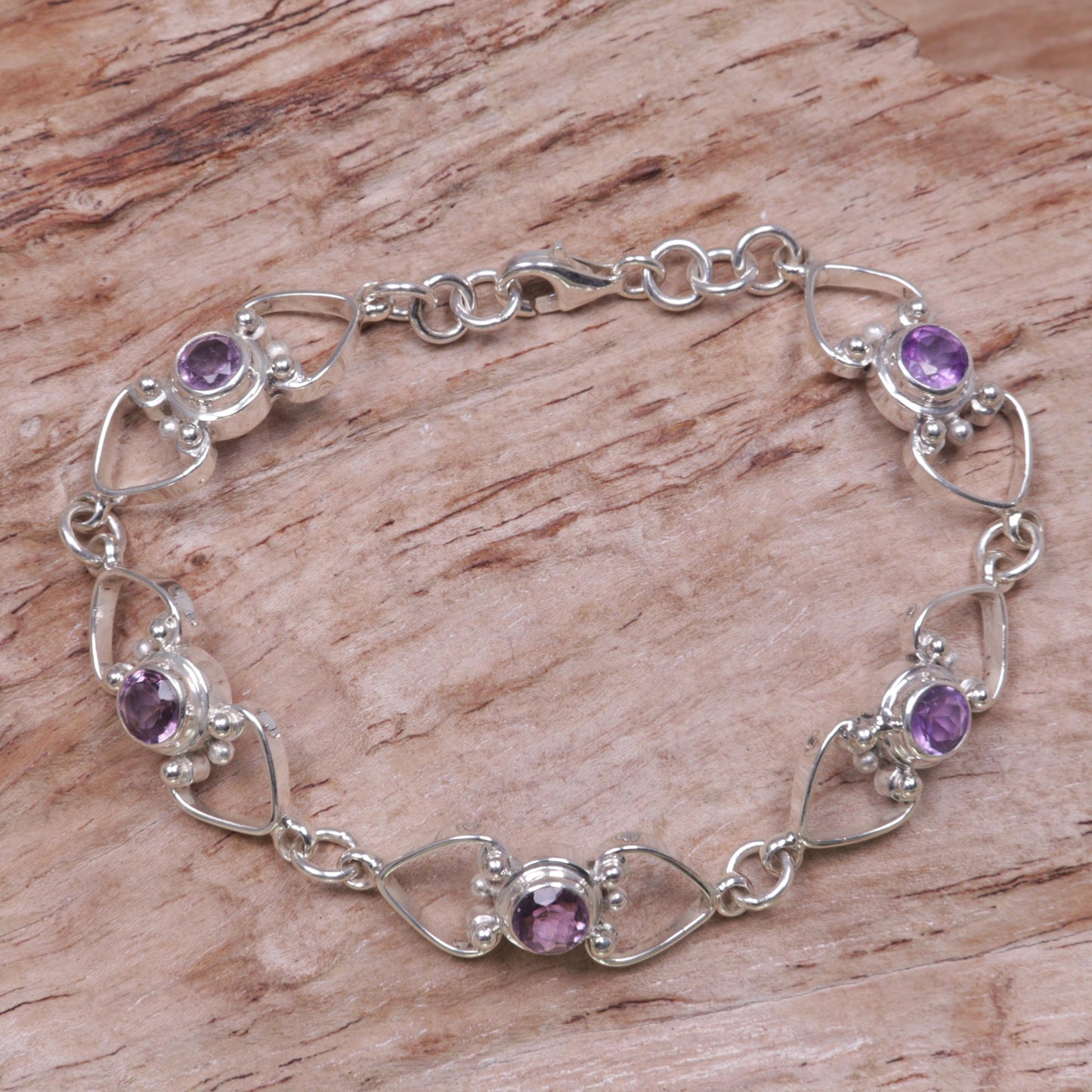 Contentment Amethyst Heart Link Bracelet