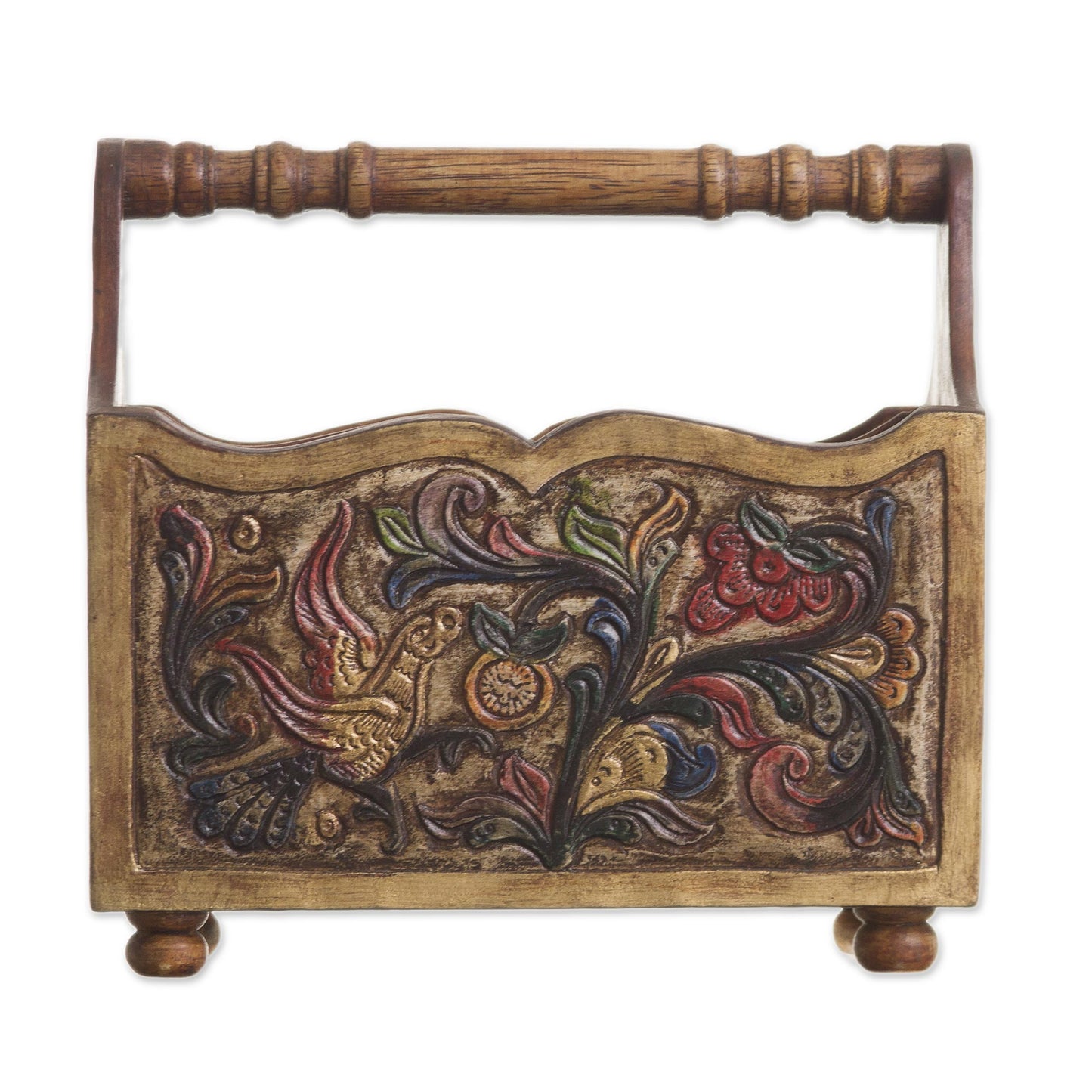 Songbirds Hand Tooled Leather and Mohena Wood Magazine Rack